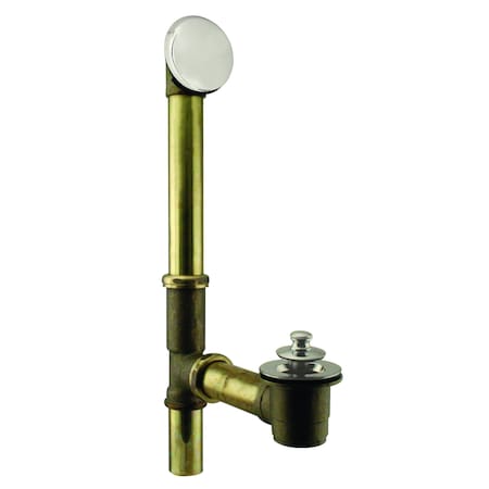 Westbrass Twist & Close Bath Waste, Hidden Overflow -14" Make-Up, 17 Ga. in Polished Nickel D321H-05 (79417H-05)